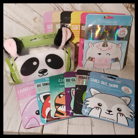 Crème Shop Animal Sheet Mask Bundle & Spa Headband - Picture 1 of 7